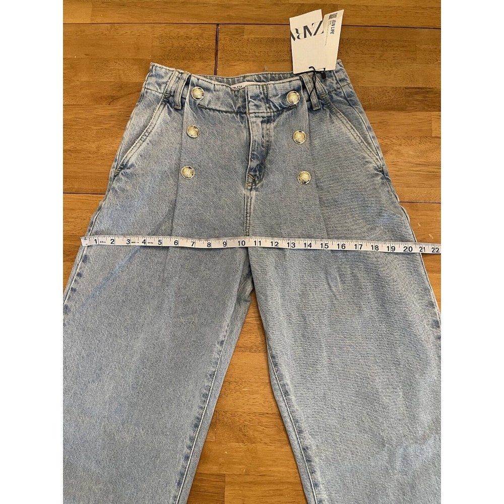 Zara Jeans Womens 34 Blue Light Wash Hi Rise Wide‎ Leg Raw Hem Size USA 2 NWT - Picture 10 of 11
